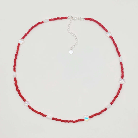 Red Faux Pearl Charm Necklace