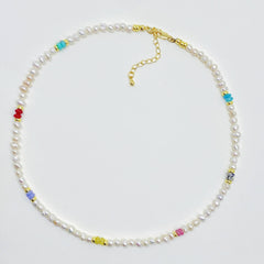 Pearl Necklace with Colorful Beads