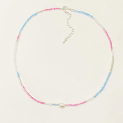 Pastel Beaded Necklace with Pearl Accent