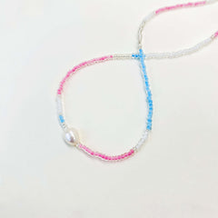Pastel Beaded Necklace with Pearl Accent